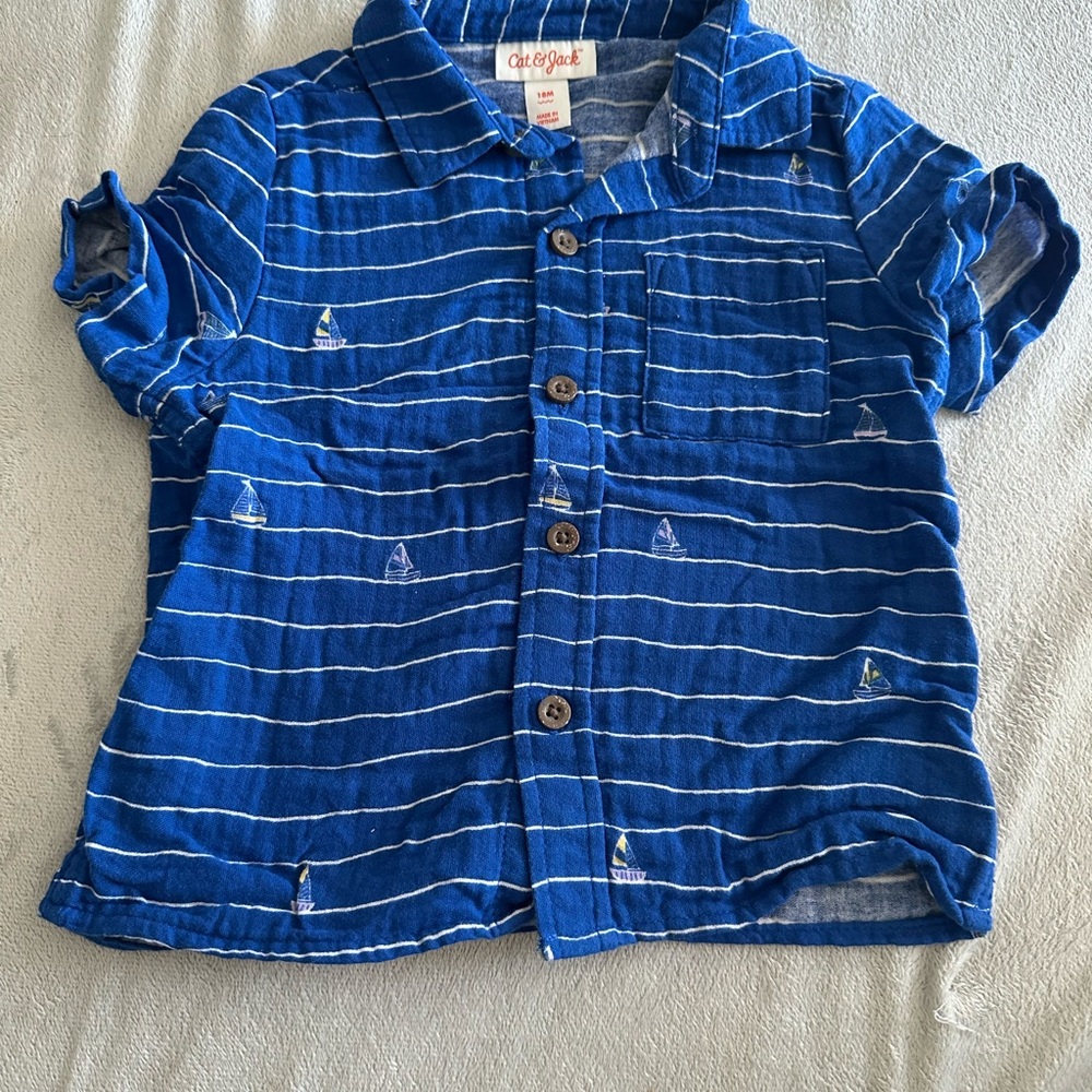 Cat & Jack Blue Striped Button Down Shirt